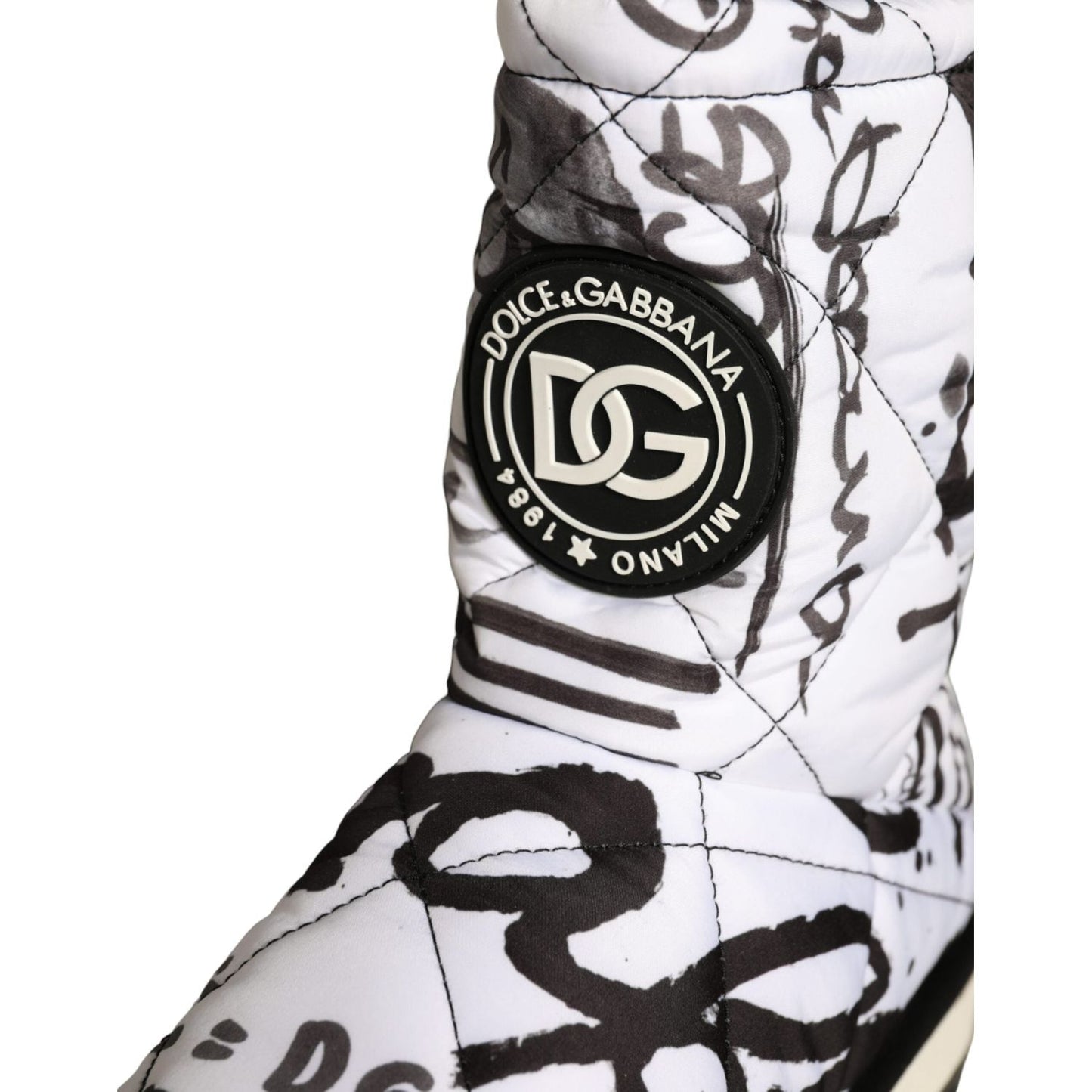 Dolce & Gabbana White Padded Logo Print Mid Calf Boots Shoes Dolce & Gabbana