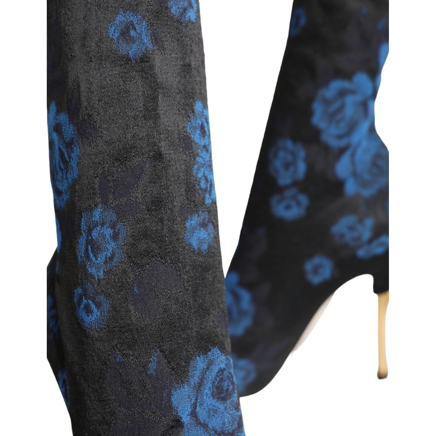 Dolce & Gabbana Black Floral Stretch Mid Calf Boots Shoes