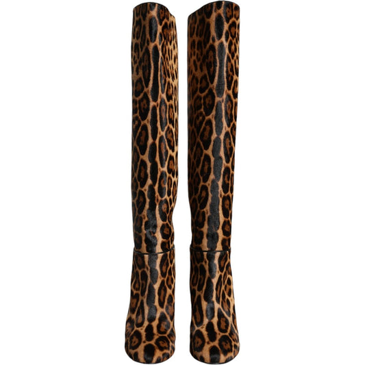 Dolce & Gabbana Beige Black Leopard Knee High Boots Shoes Dolce & Gabbana