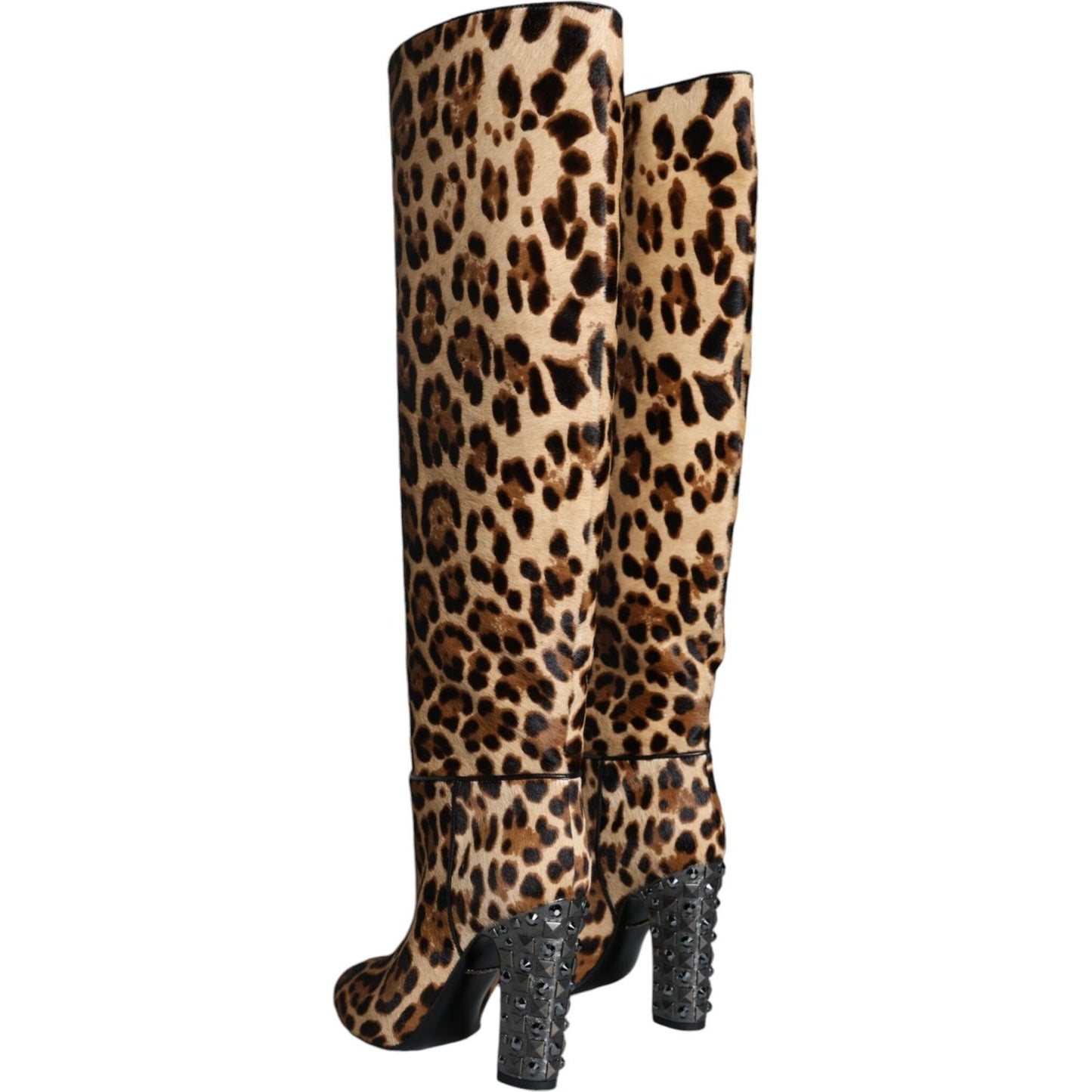 Dolce & Gabbana Beige Black Leopard Knee High Boots Shoes Dolce & Gabbana