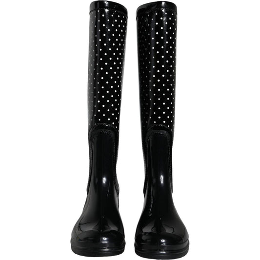 Dolce & Gabbana Black Polka Dot Rubber Knee High Boots Shoes Dolce & Gabbana