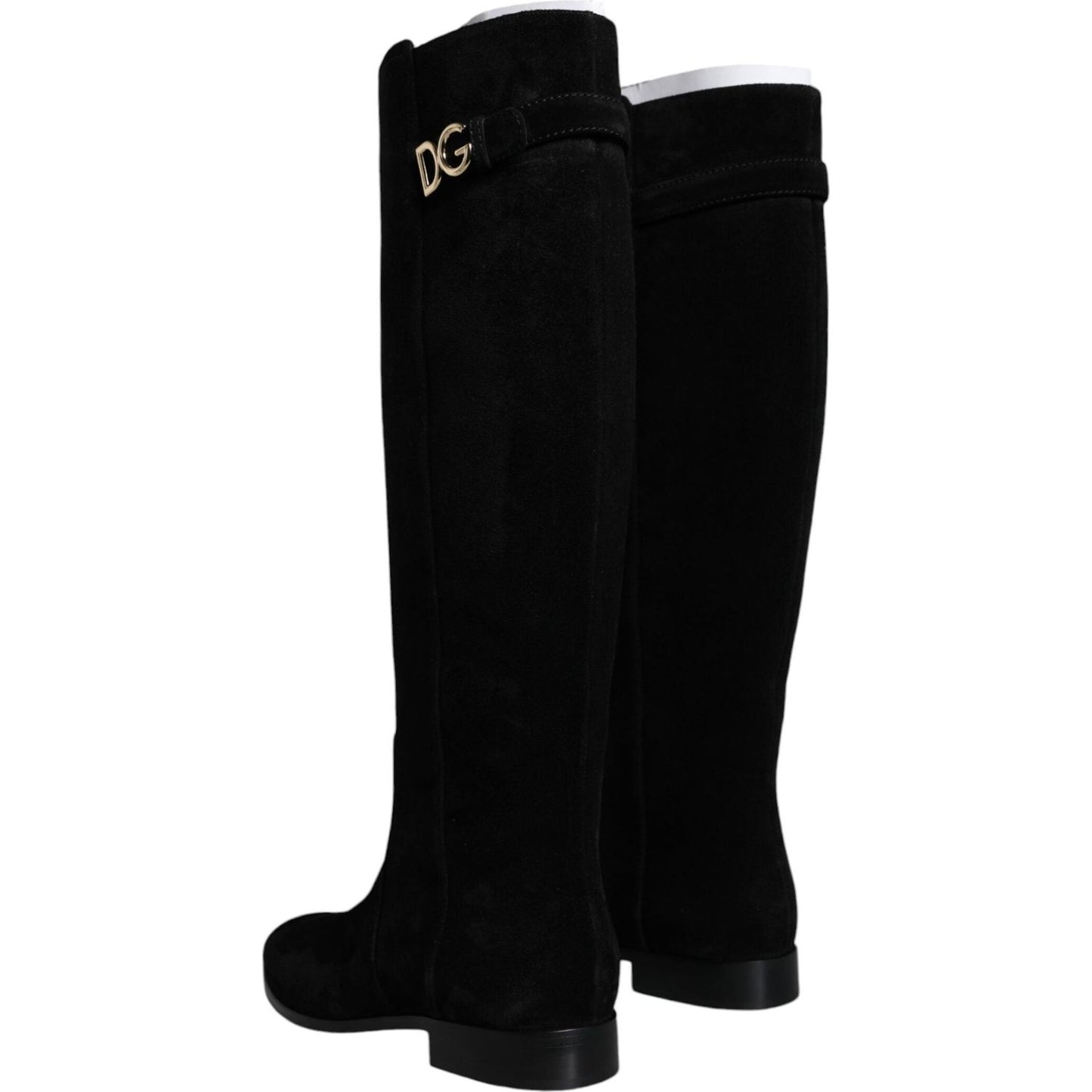 Dolce & Gabbana Black Suede Leather Knee High Boots Shoes