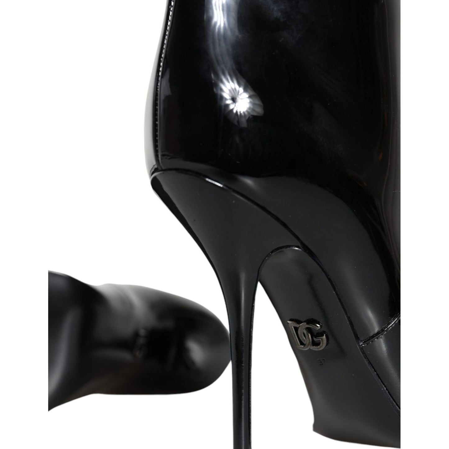 Dolce & Gabbana Black Patent Leather Mid Calf Boots Shoes Dolce & Gabbana