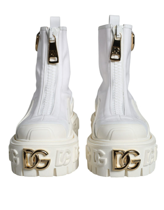 Dolce & Gabbana White Leather Rubber Logo Ankle Boots Shoes Dolce & Gabbana