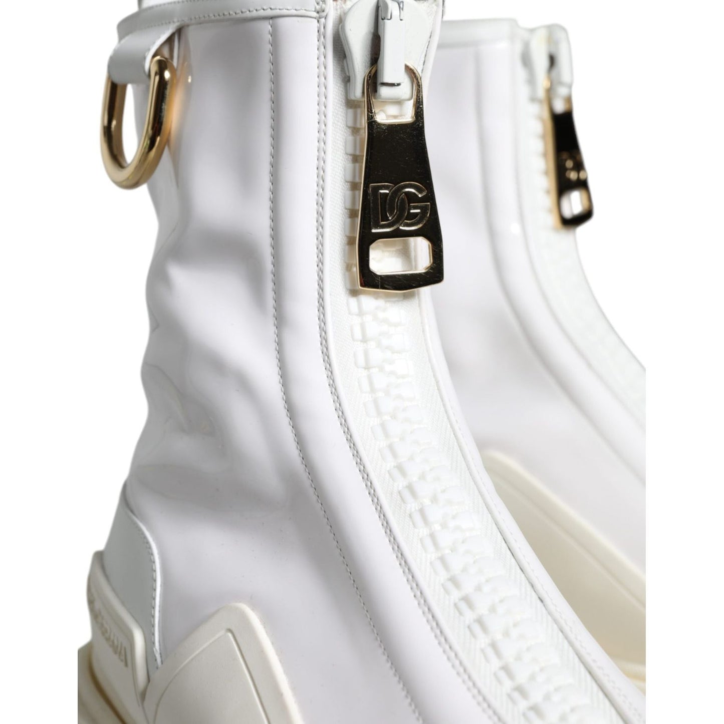 Dolce & Gabbana White Leather Rubber Logo Ankle Boots Shoes Dolce & Gabbana