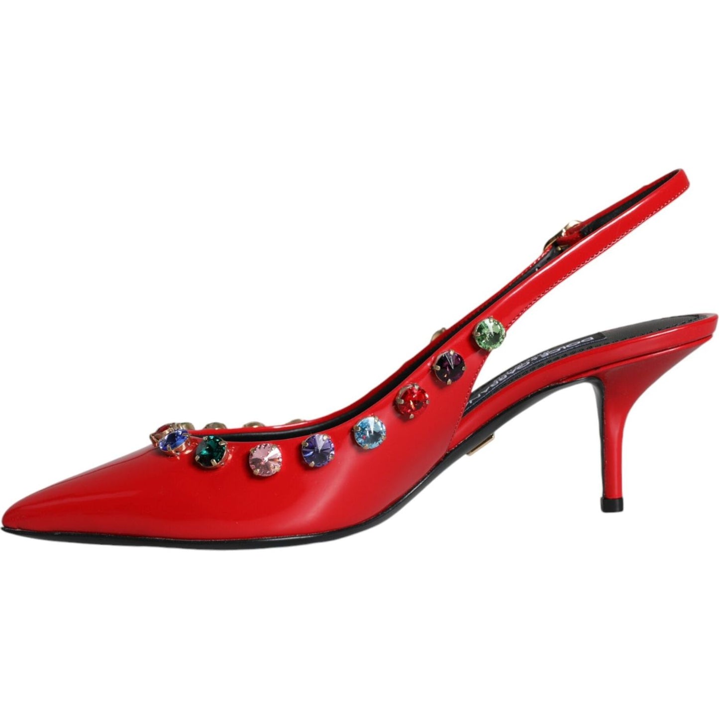 Dolce & Gabbana Red Leather Crystal Heels Slingback Shoes Dolce & Gabbana