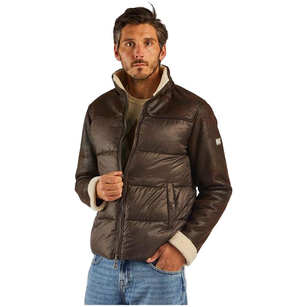 Yes Zee Brown Nylon Men's Quilted Jacket Yes Zee