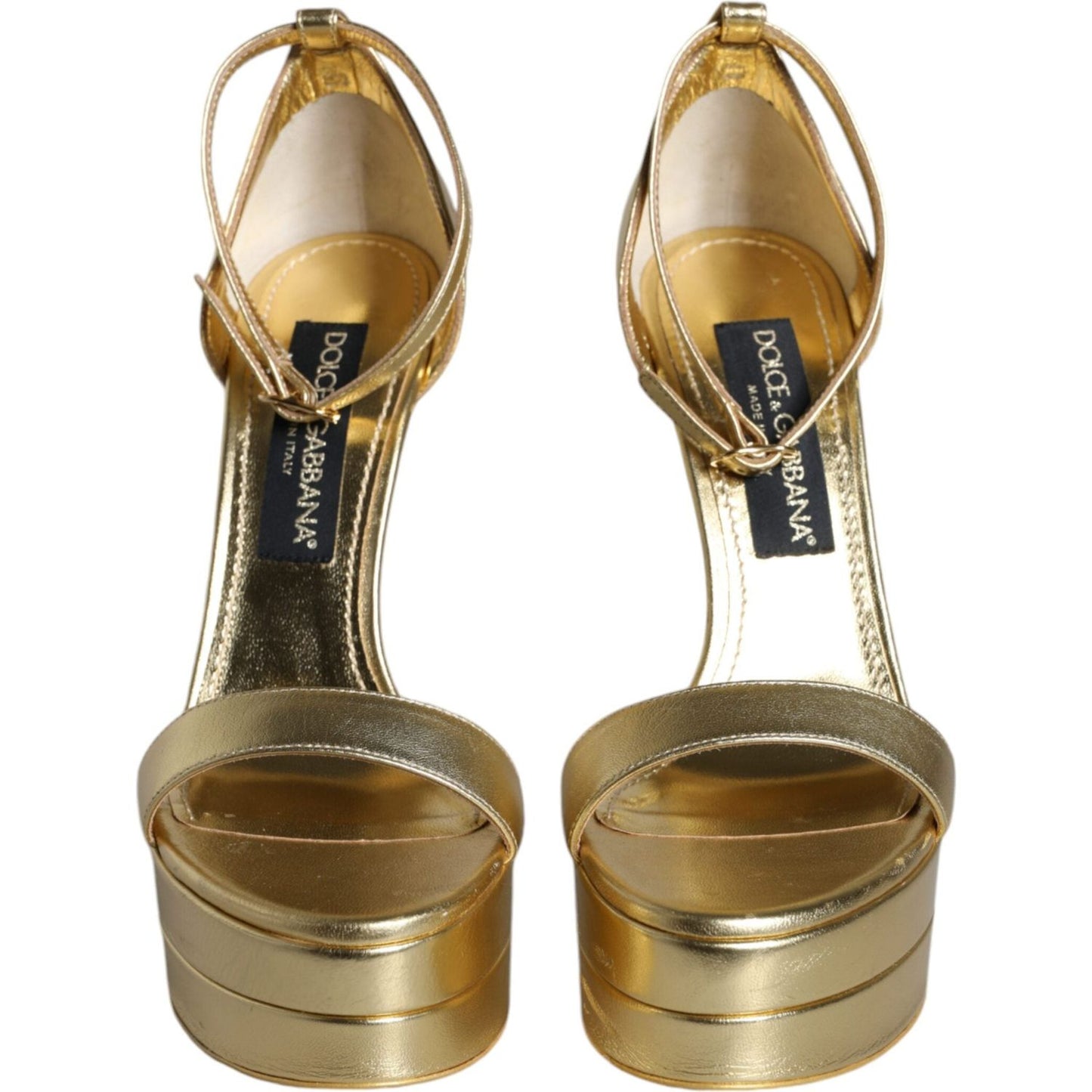 Dolce & Gabbana Gold Leather Platform Keira Sandals Shoes Dolce & Gabbana