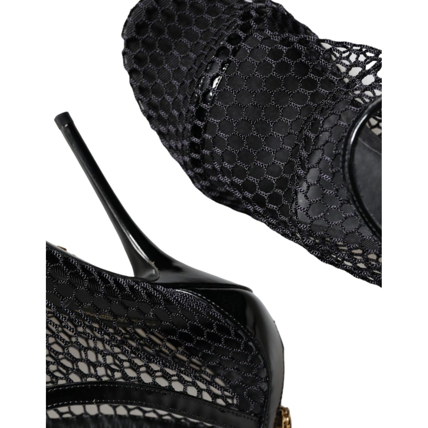 Dolce & Gabbana Black Mesh Leather Heels Keira Sandals Shoes Dolce & Gabbana