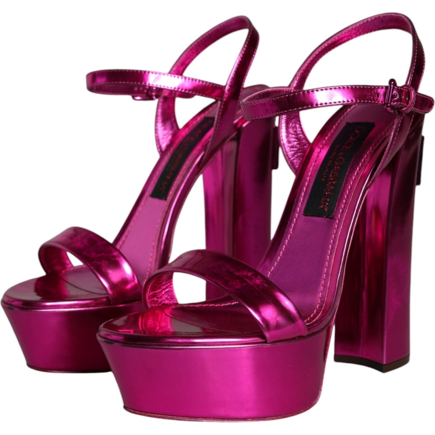 Dolce & Gabbana Fuchsia Leather Platform Logo Keira Sandals Shoes Dolce & Gabbana