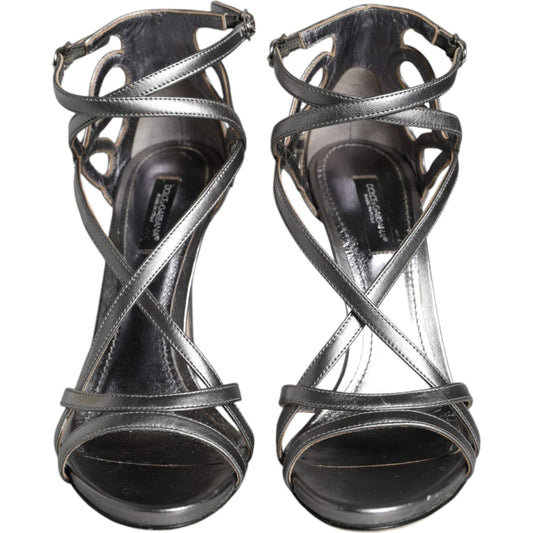 Dolce & Gabbana Silver Keira Leather Heels Sandals Shoes Dolce & Gabbana