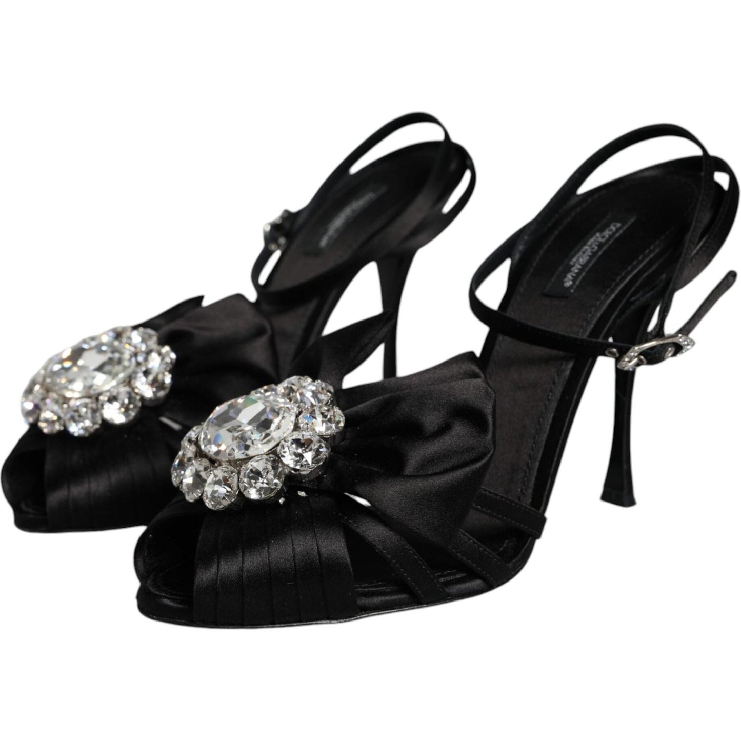 Dolce & Gabbana Black Crystal Ankle Strap Sandals Shoes Dolce & Gabbana