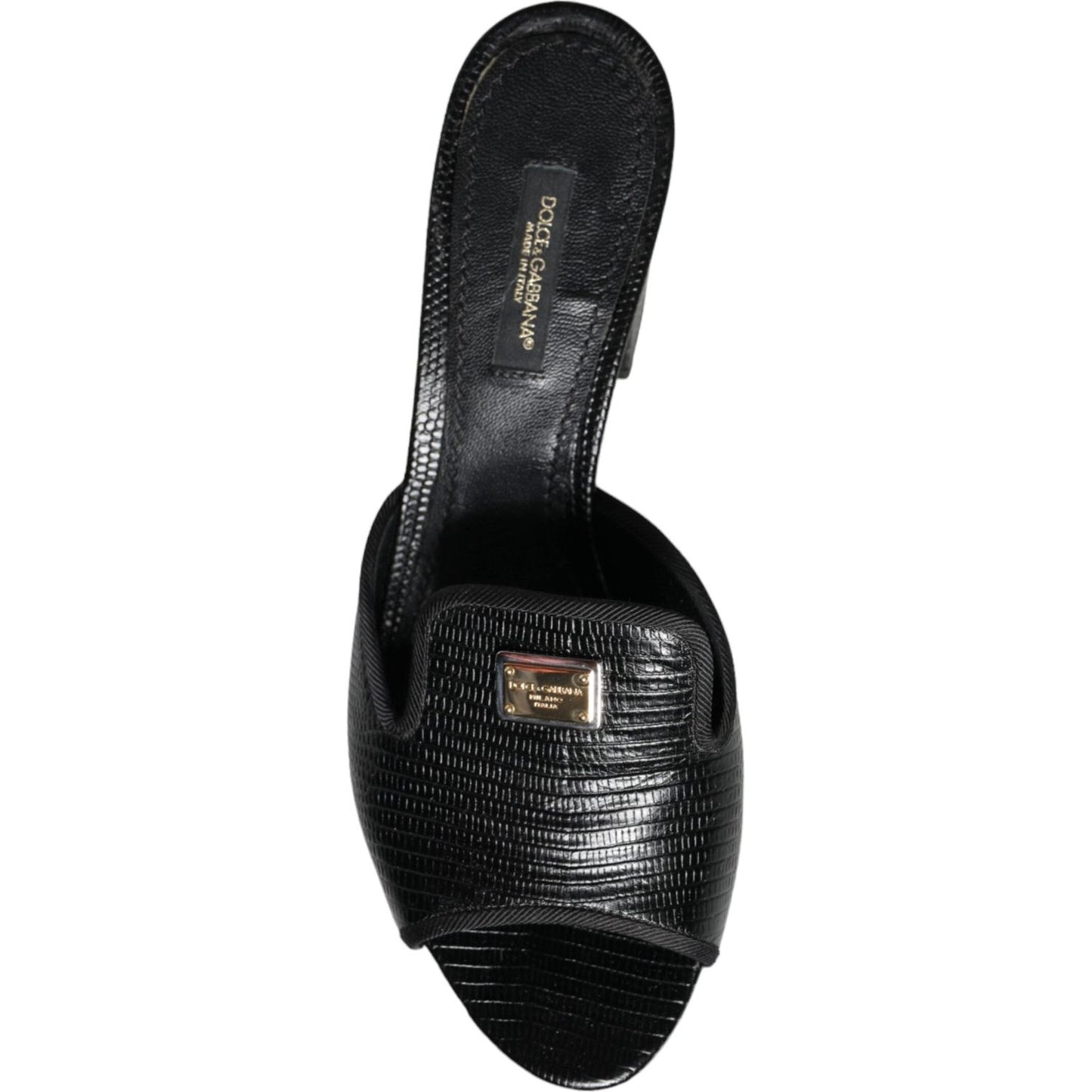 Dolce & Gabbana Black Logo Plaque Leather Heels Sandals Shoes Dolce & Gabbana