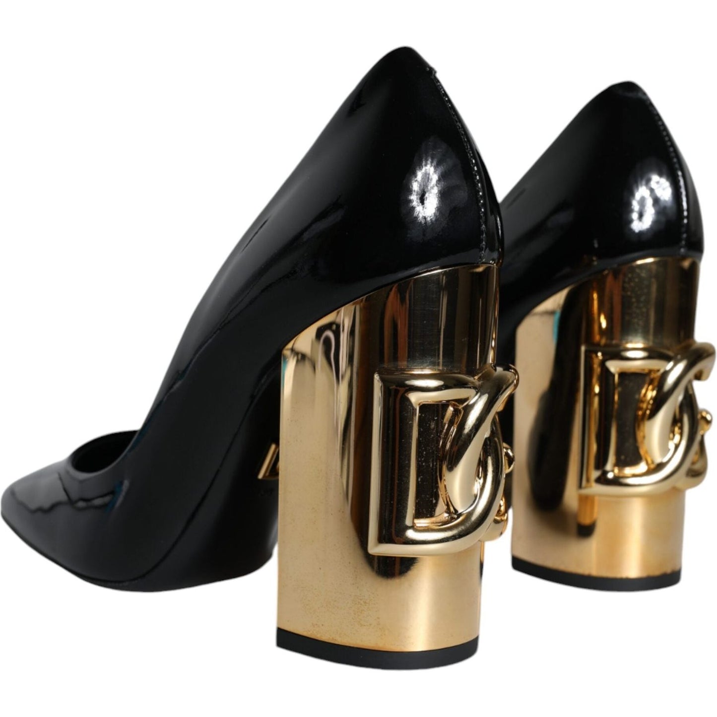 Dolce & Gabbana Black Gold Patent Leather Logo Heels Pumps Shoes Dolce & Gabbana