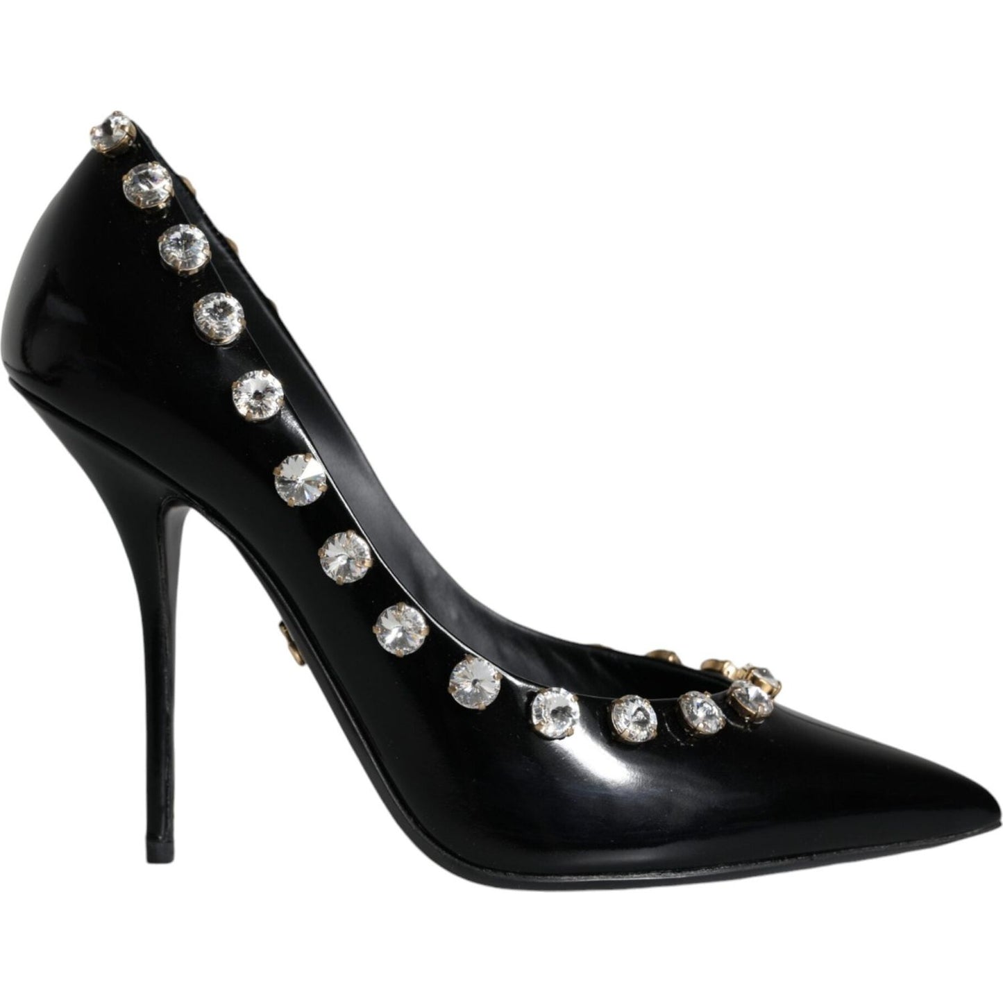 Dolce & Gabbana Black Crystals Leather High Heels Pumps Shoes Dolce & Gabbana