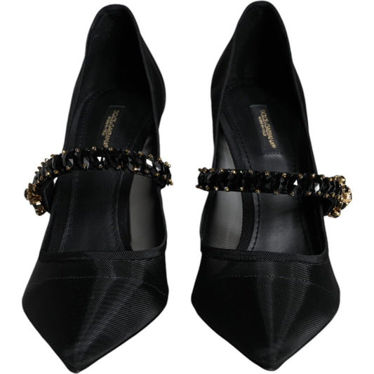 Dolce & Gabbana Black Mesh Mary Jane Crystal Heel Pumps Shoes Dolce & Gabbana