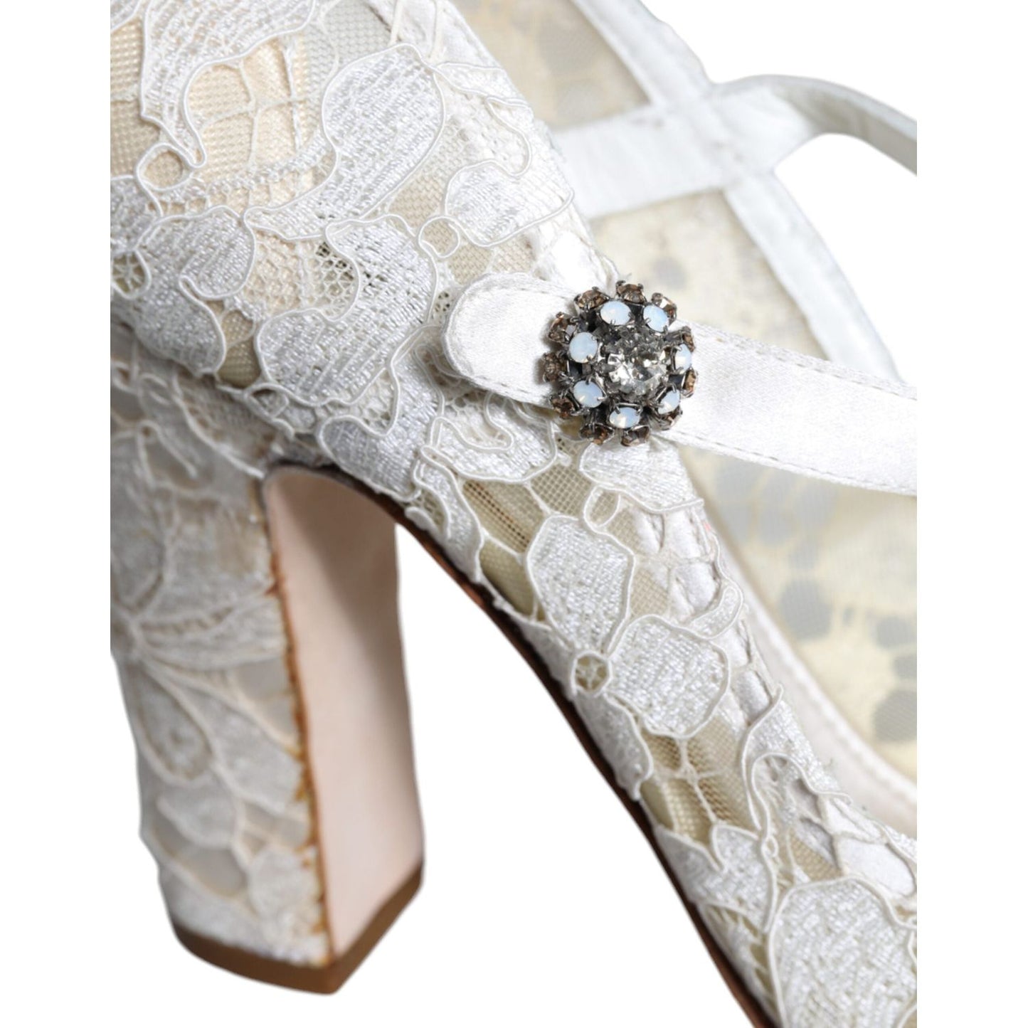 Dolce & Gabbana White Lace Crystals Heels Sandals Shoes Dolce & Gabbana