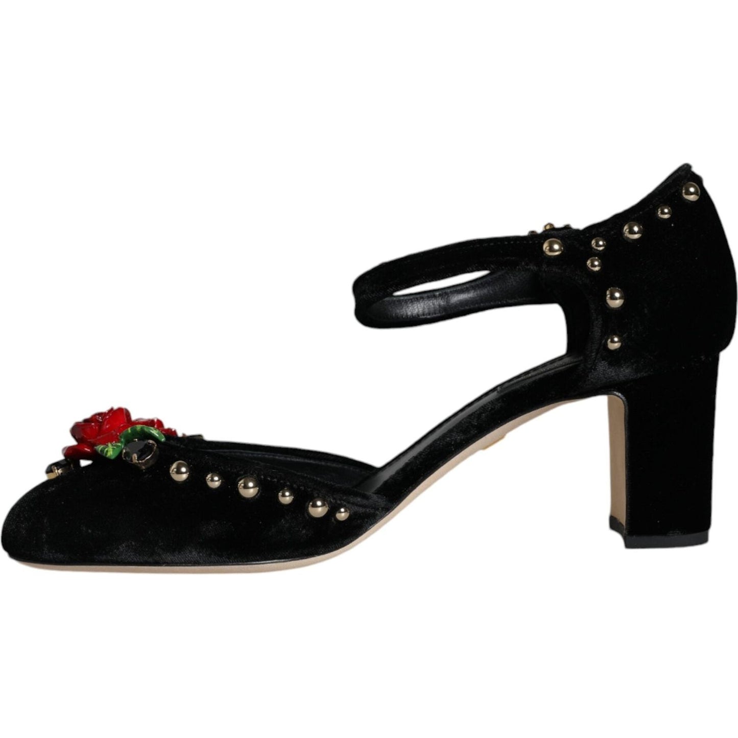 Dolce & Gabbana Black Velvet Roses Ankle Strap Pumps Shoes Dolce & Gabbana