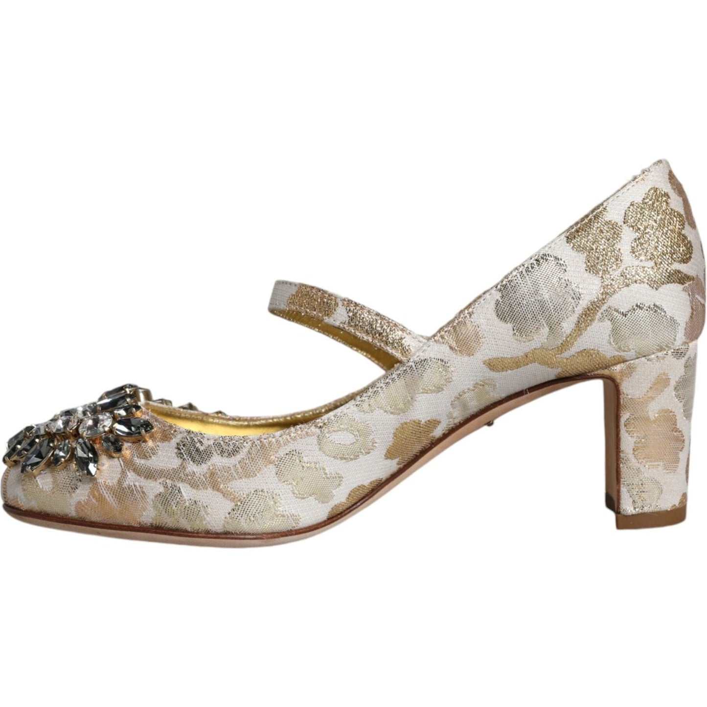 Dolce & Gabbana Gold Jacquard Crystal Mary Janes Pumps Shoes Dolce & Gabbana