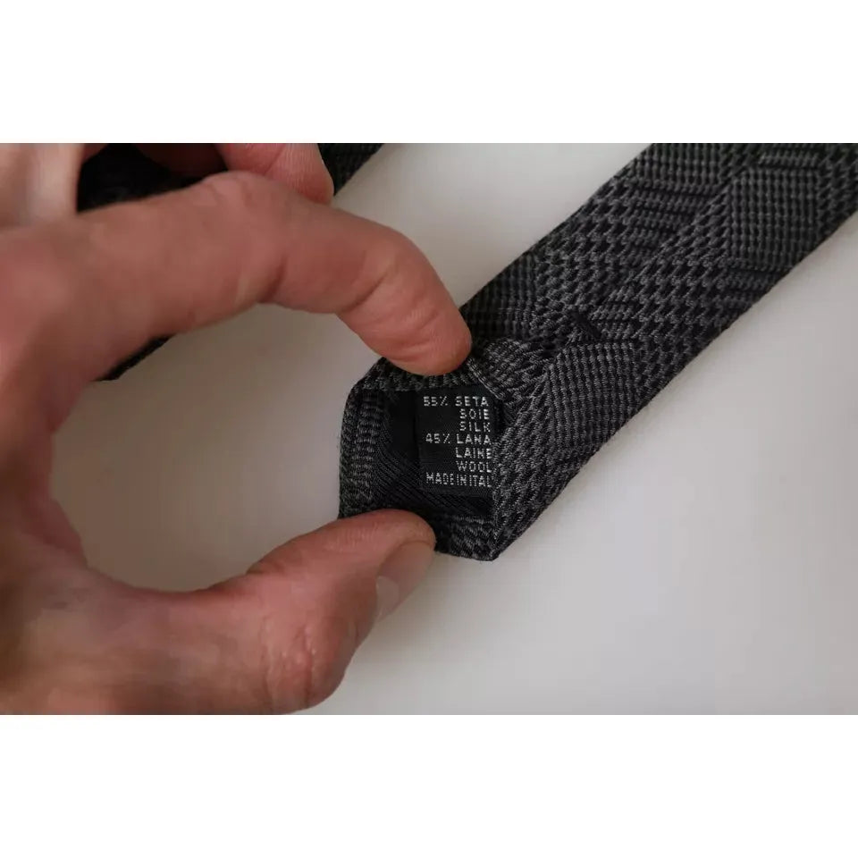 Dolce & Gabbana Dark Gray Plaid Patterned Silk Adjustable Men Tie Dolce & Gabbana