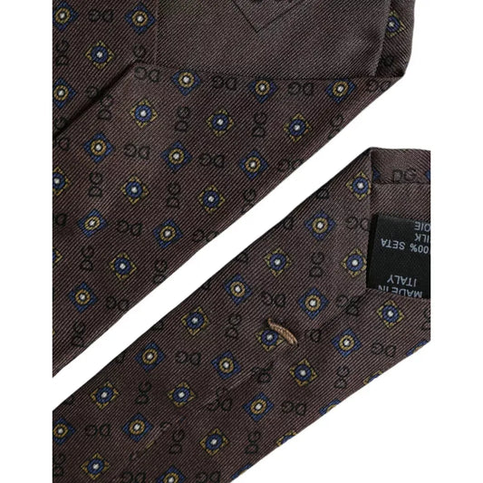 Dolce & Gabbana Brown Silk Branded Logo Adjustable Men Tie Dolce & Gabbana