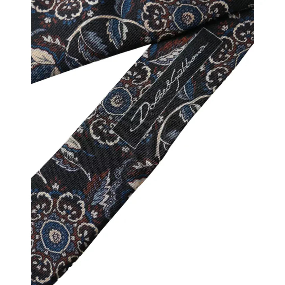 Dolce & Gabbana Black Floral Pattern Silk Adjustable Men Tie Dolce & Gabbana