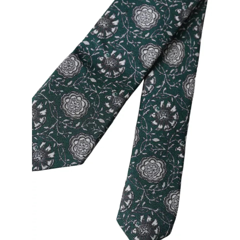 Dolce & Gabbana Green Floral Print Silk Adjustable Men Tie Dolce & Gabbana