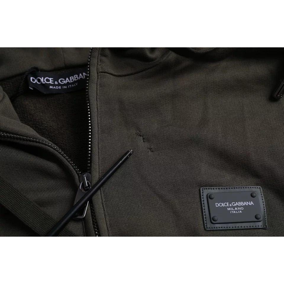 Dolce & Gabbana Army Green Logo Hooded Full Zip Sweater Dolce & Gabbana