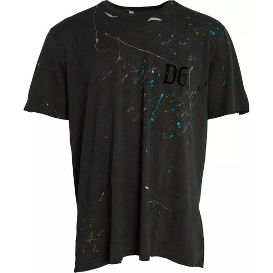 Dolce & Gabbana Gray Color Splash Cotton Crew Neck T-shirt Dolce & Gabbana