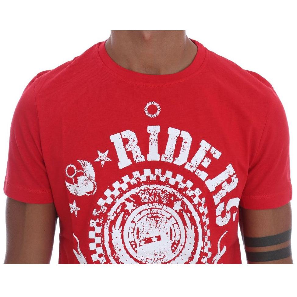 Frankie Morello Chic Red 'RIDERS' Motive Crewneck Tee Frankie Morello