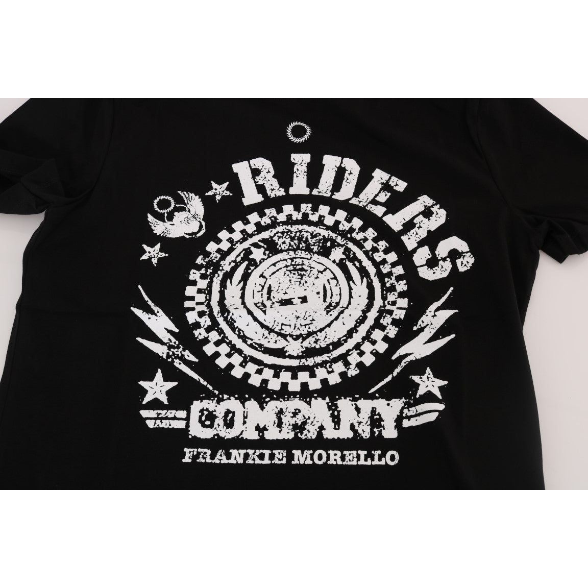 Frankie Morello Chic Black Crewneck Tee with 'RIDERS' Motif Frankie Morello