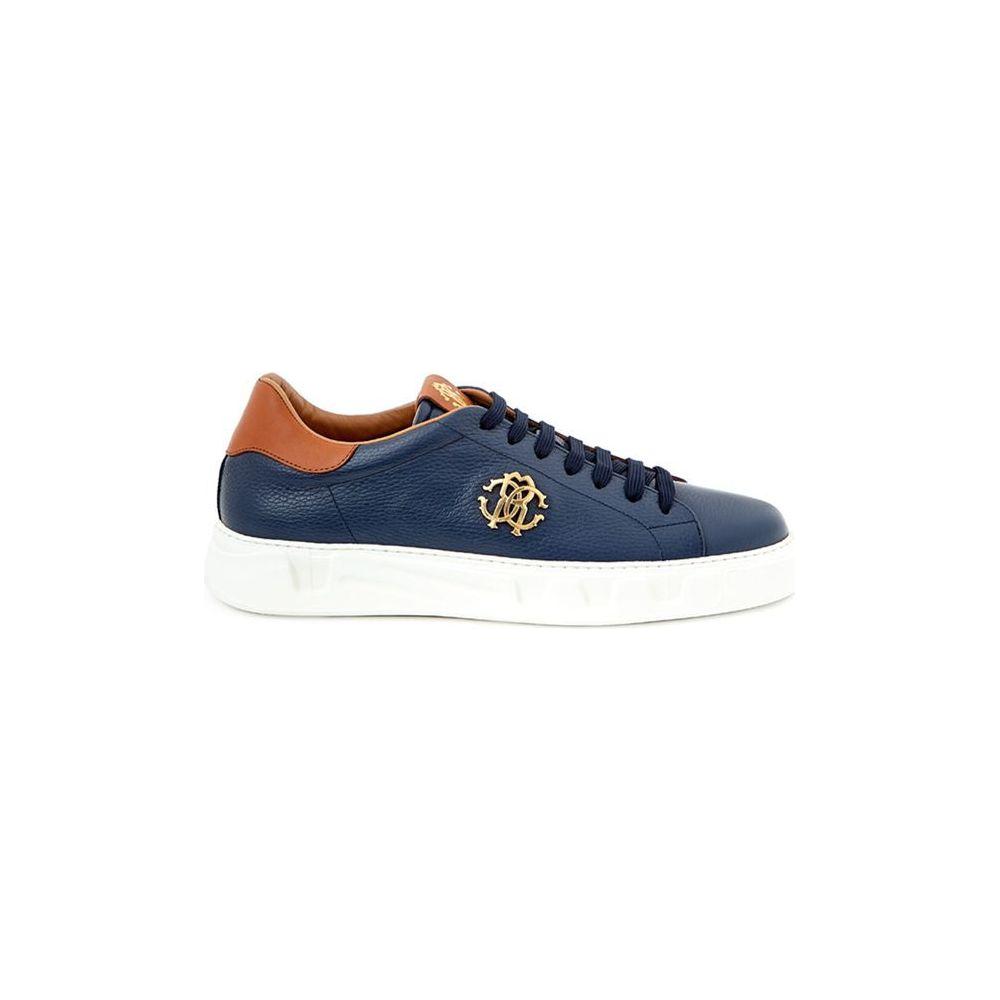 Roberto Cavalli Blue Leather Sneaker Roberto Cavalli