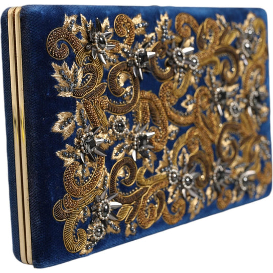 Dolce & Gabbana Blue Velvet Gold Frame Clutch Evening Party Purse Bag Dolce & Gabbana