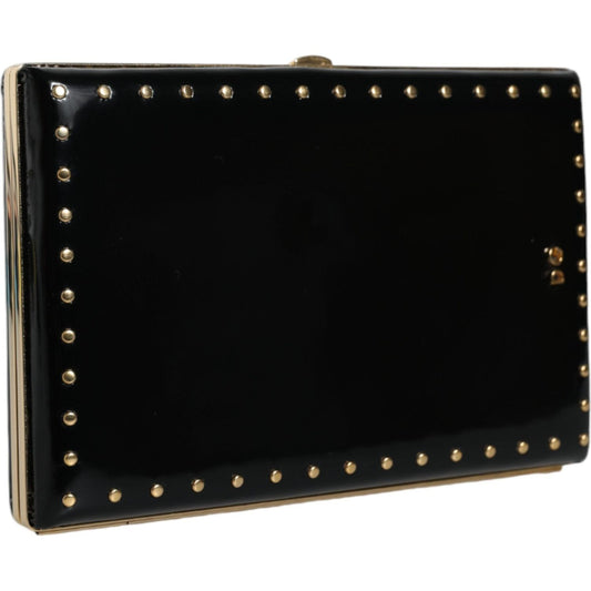 Dolce & Gabbana Black Leather Studs Gold Frame Clutch Evening Purse Bag Dolce & Gabbana