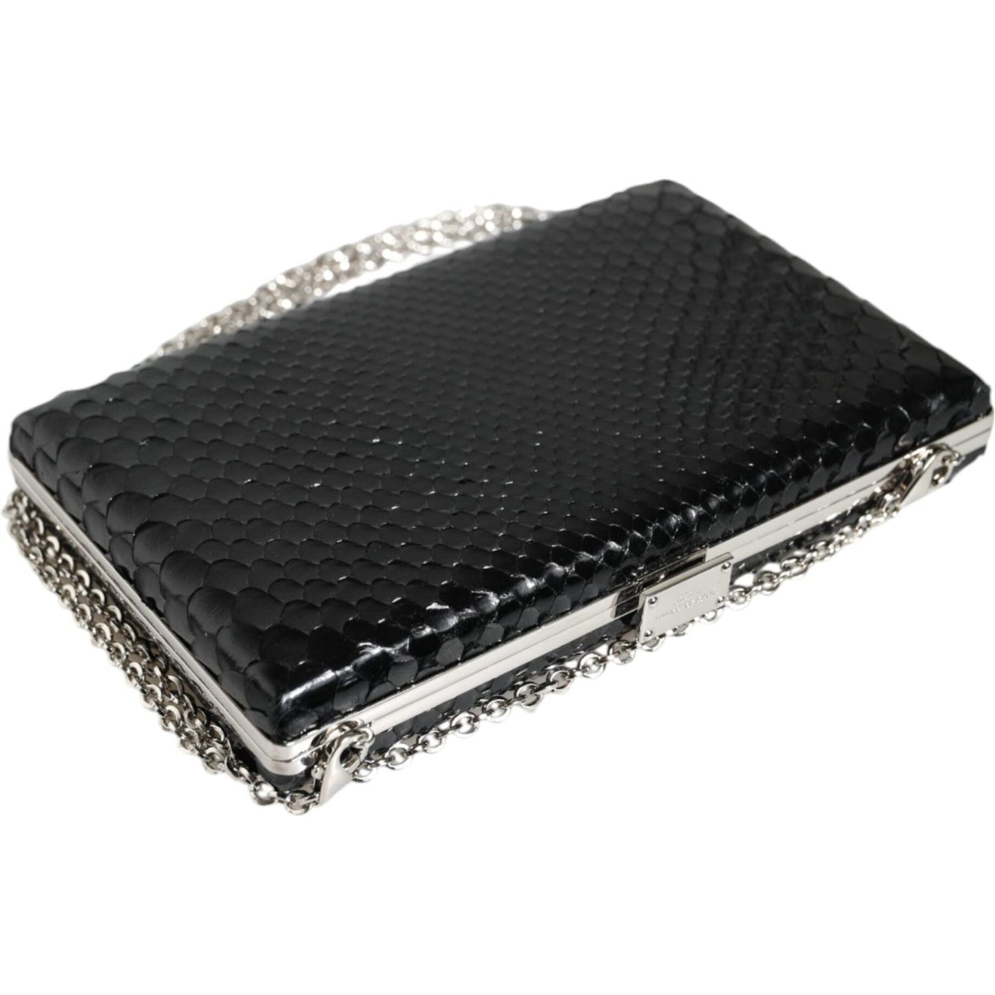 Dolce & Gabbana Black Leather Silver Frame Clutch Mini Crossbody Bag Dolce & Gabbana