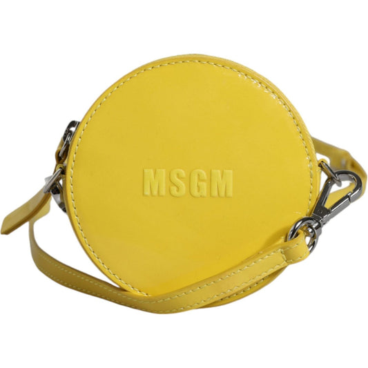 MSGM Yellow Leather Logo Crossbody Sling Shoulder Round Bag MSGM