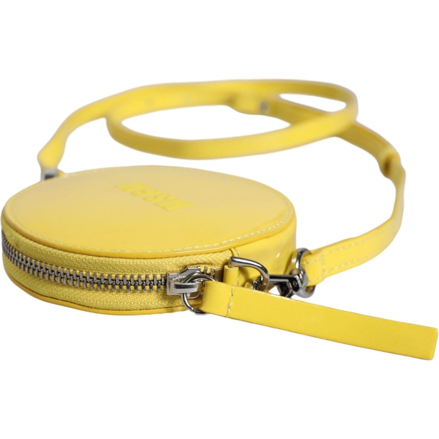 MSGM Yellow Leather Logo Crossbody Sling Shoulder Round Bag MSGM