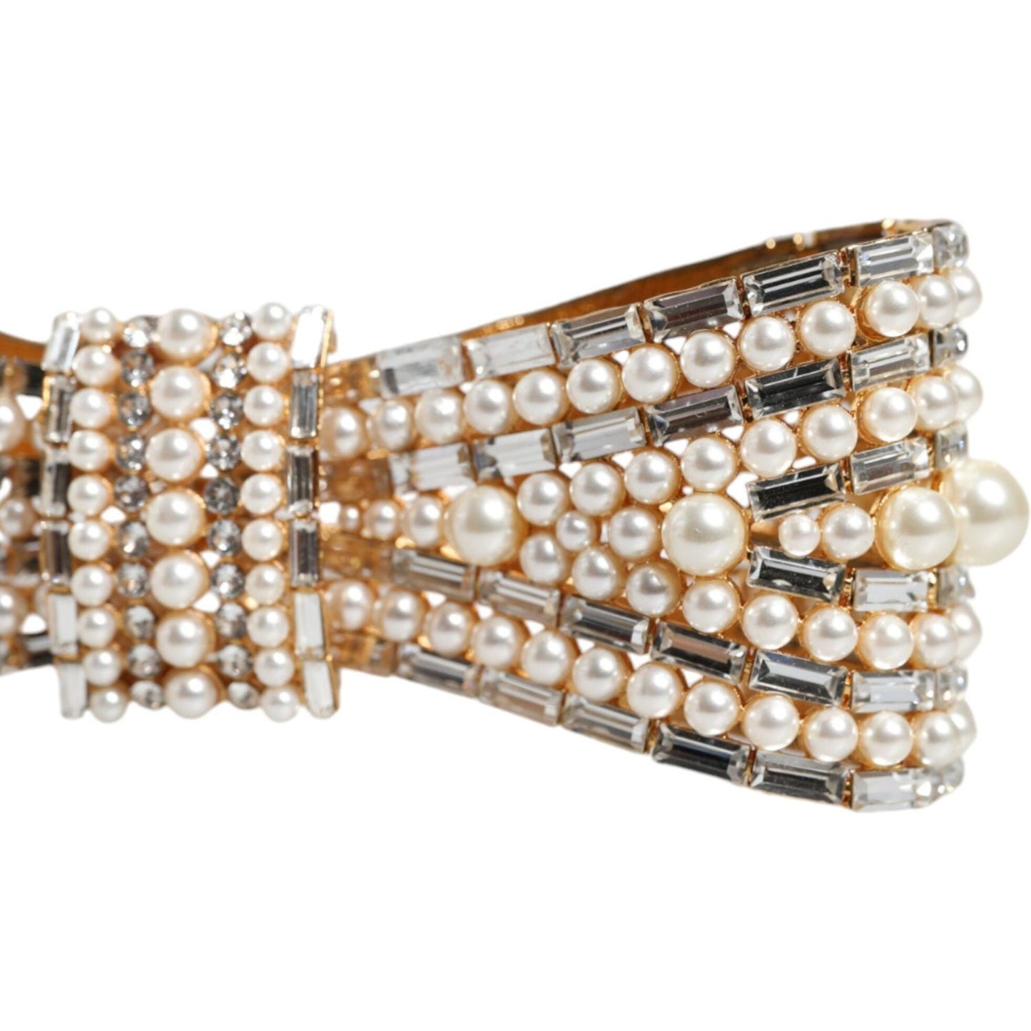 Dolce & Gabbana Gold Tone Brass Bow Crystal FauxPearl Embellished Brooch Brooch Dolce & Gabbana