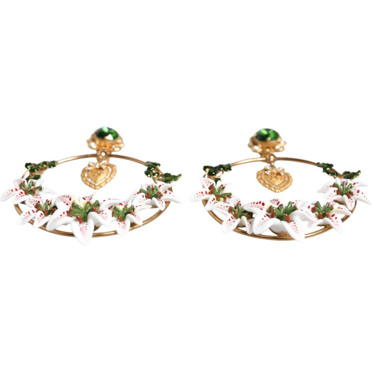 Dolce & Gabbana Gold Tone Brass Crystals Lily Resin Devotion Earrings Earrings Dolce & Gabbana