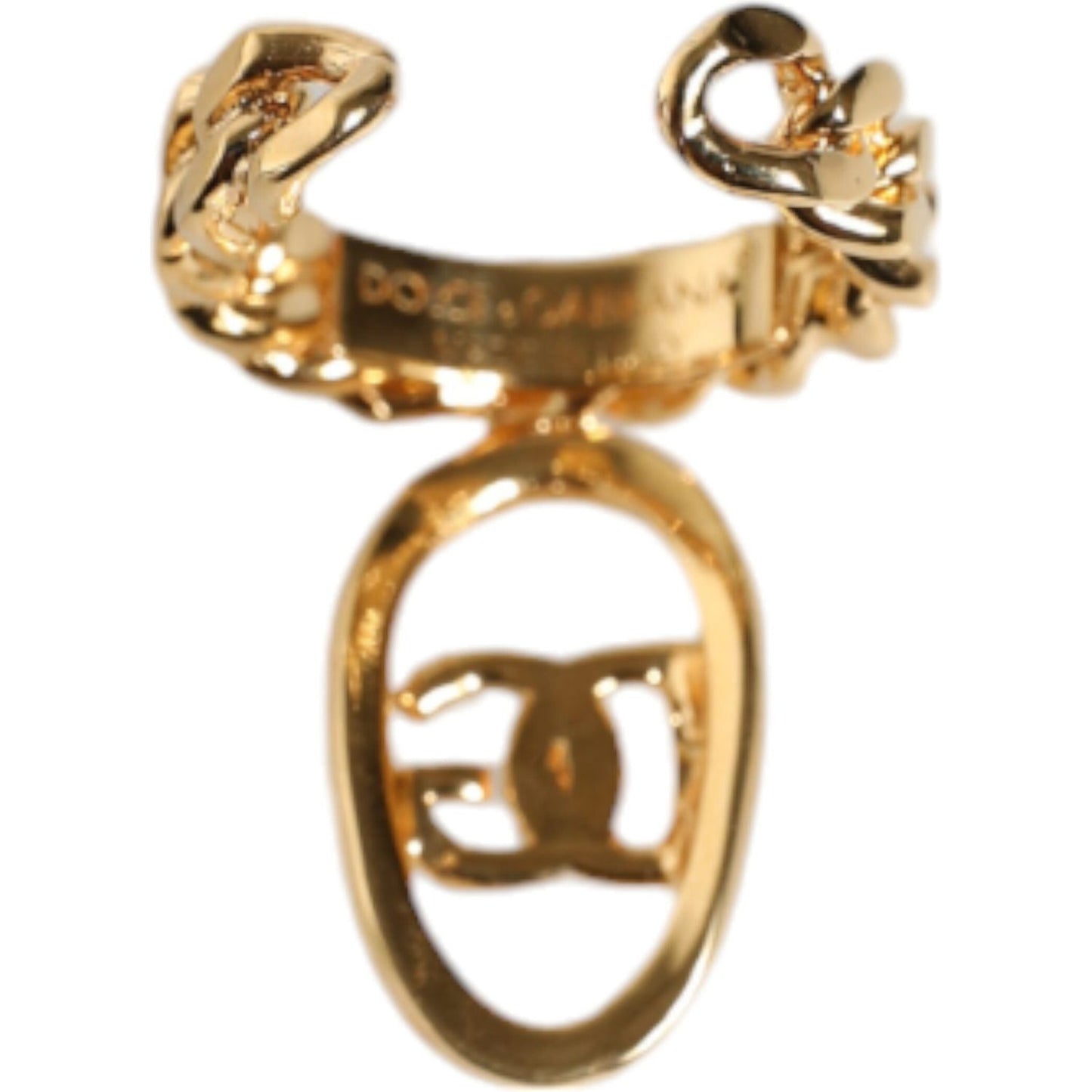 Dolce & Gabbana Gold Plated Open DG Logo Curb Chain Ring Ring Dolce & Gabbana