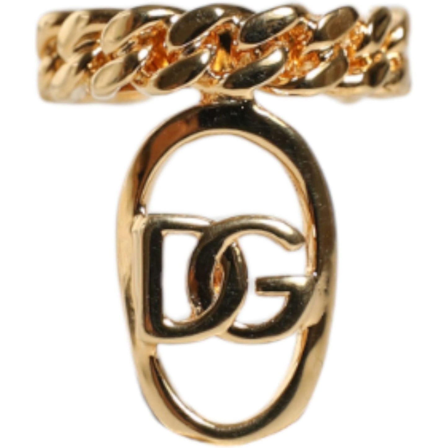 Dolce & Gabbana Gold Plated Open DG Logo Curb Chain Ring Ring Dolce & Gabbana