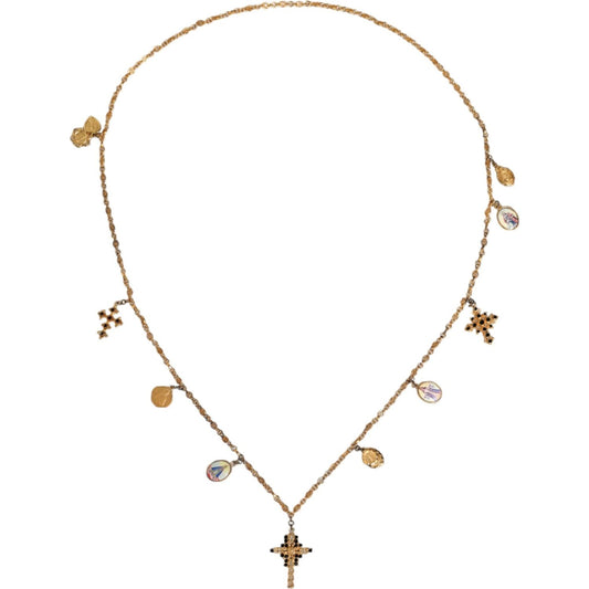 Dolce & Gabbana Gold Tone Brass Chain Religious Cross Pendant Necklace Necklace Dolce & Gabbana