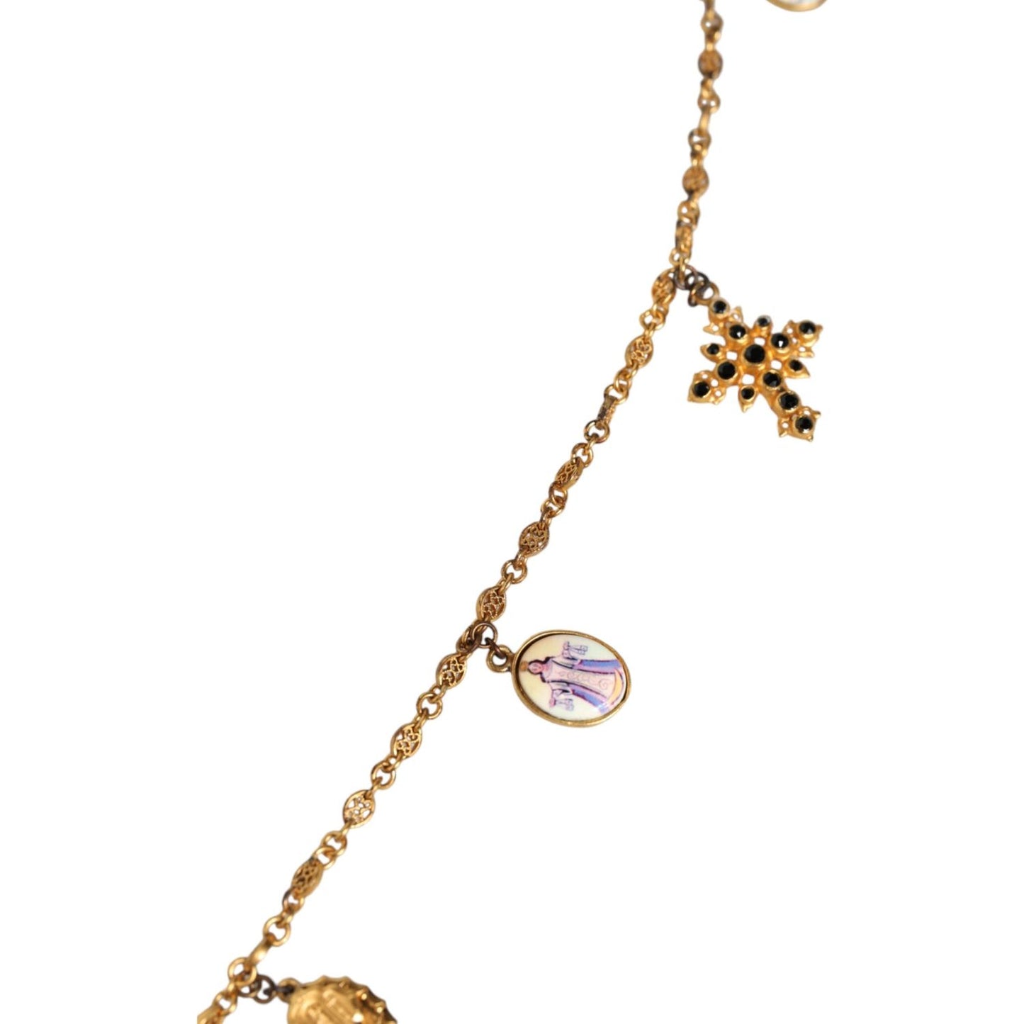 Dolce & Gabbana Gold Tone Brass Chain Religious Cross Pendant Necklace Necklace Dolce & Gabbana