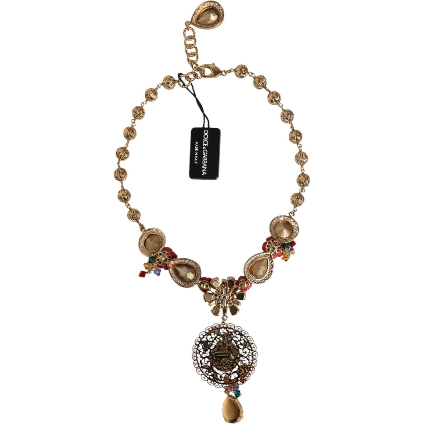 Dolce & Gabbana Gold Tone Brass Embellished Ball Chain Statement Necklace Necklace Dolce & Gabbana