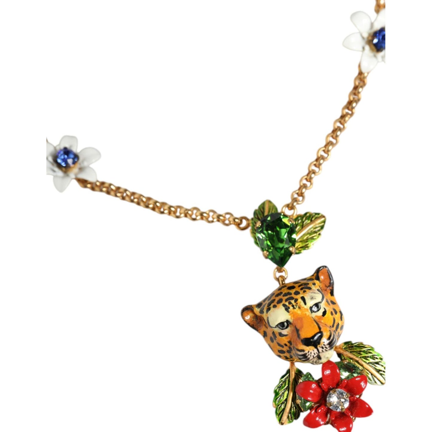 Dolce & Gabbana Gold Brass Leopard Flower Embellished Statement Necklace Necklace Dolce & Gabbana