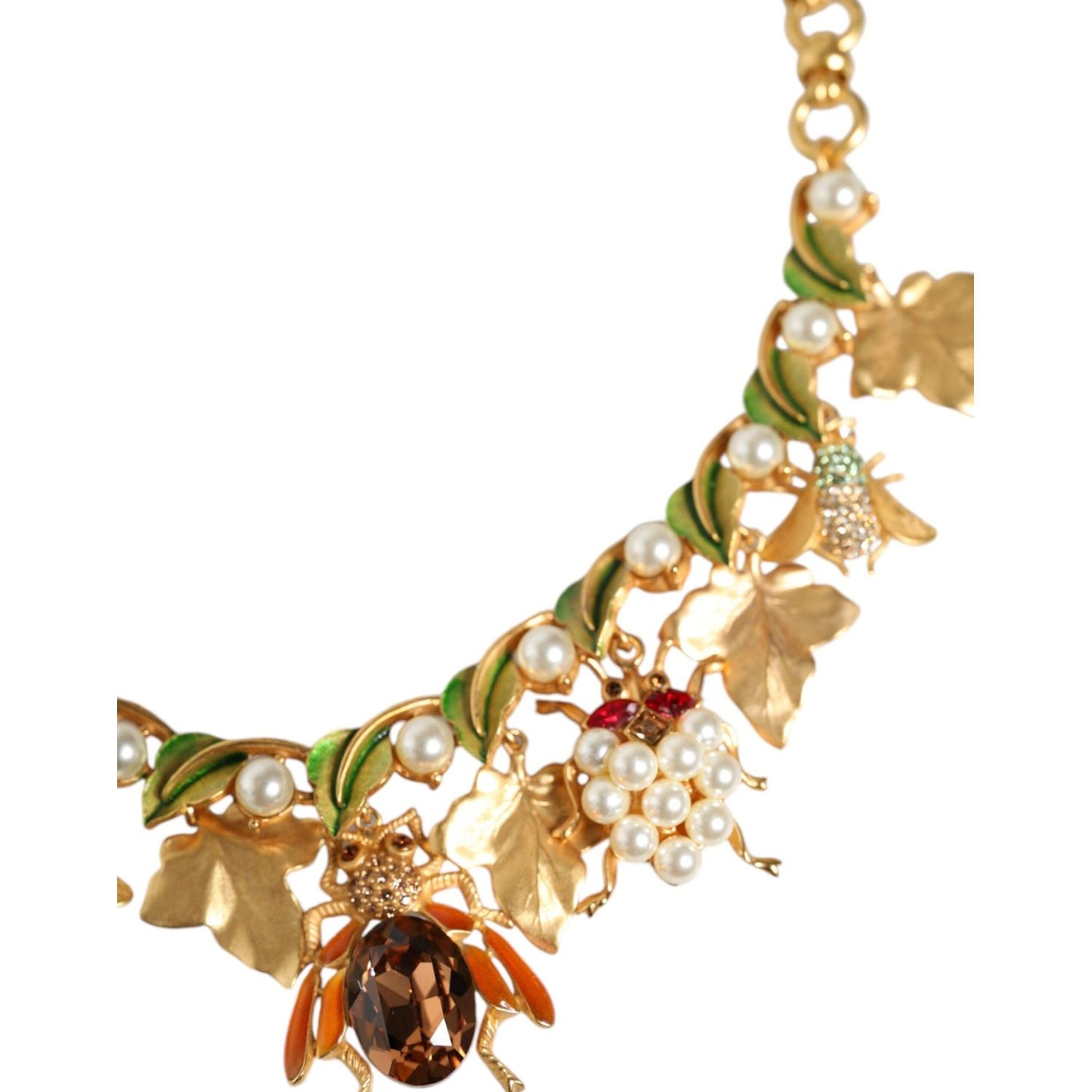 Dolce & Gabbana Gold Brass Crystal Bug Charm Pendant Statement Necklace Necklace Dolce & Gabbana