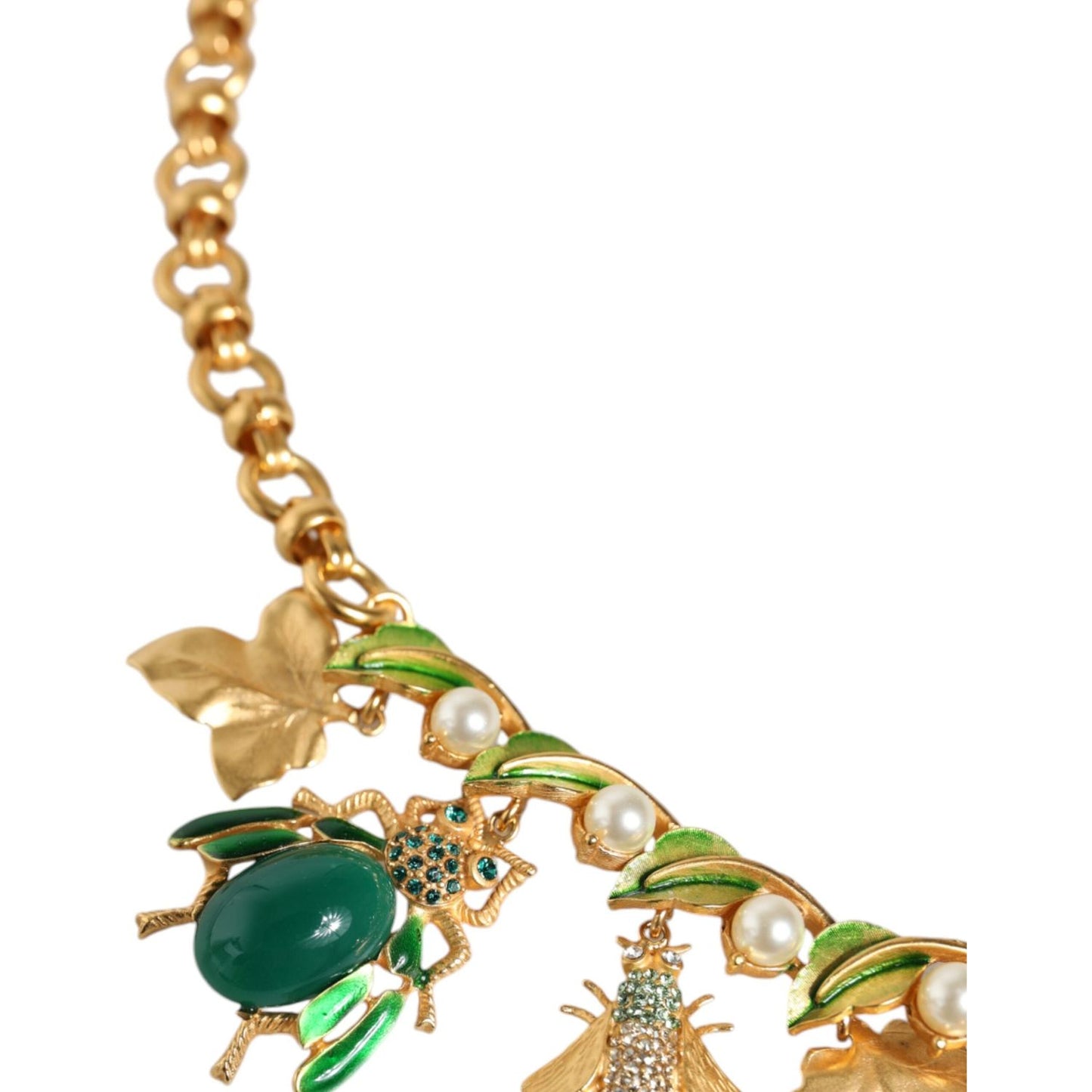 Dolce & Gabbana Gold Brass Crystal Bug Charm Pendant Statement Necklace Necklace Dolce & Gabbana