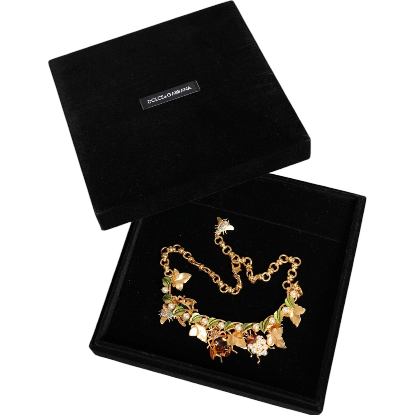 Dolce & Gabbana Gold Brass Crystal Bug Charm Pendant Statement Necklace Necklace Dolce & Gabbana