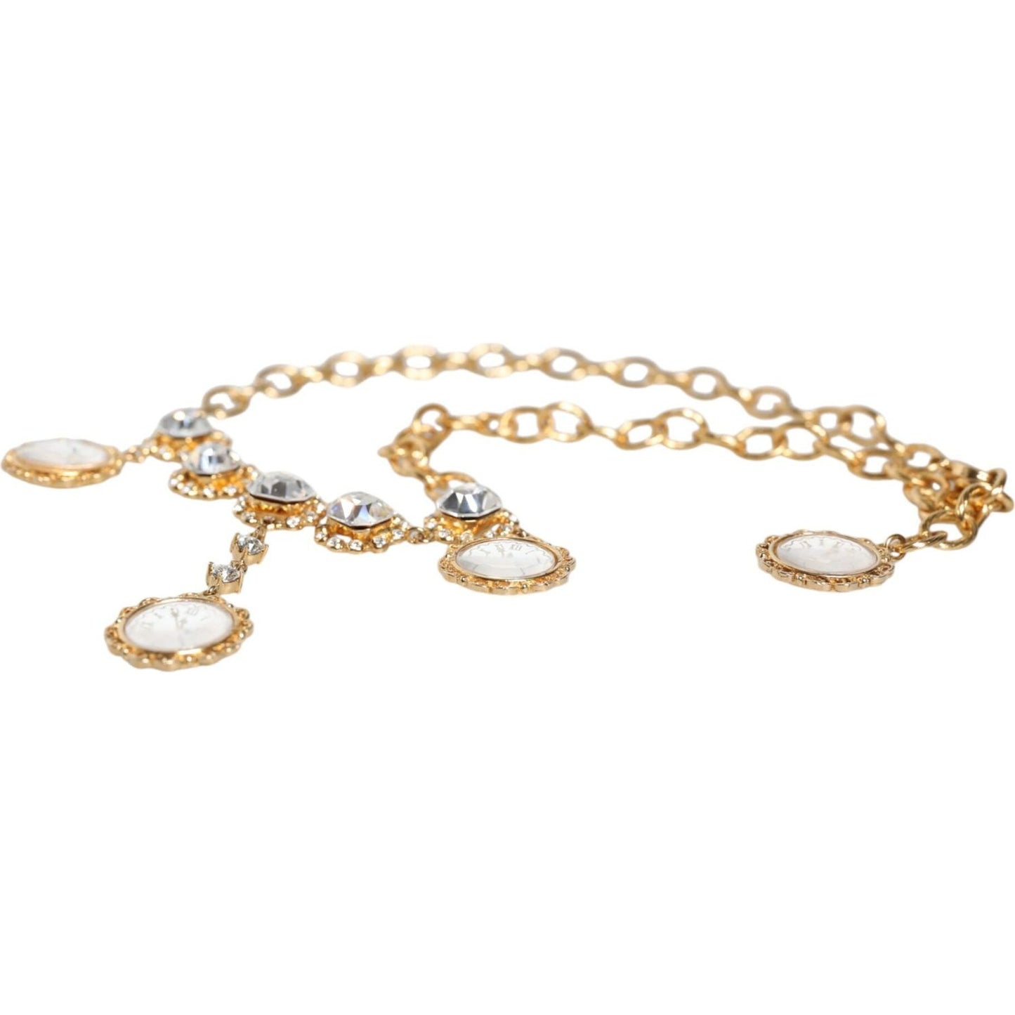 Dolce & Gabbana Gold Chain Brass Crystal Clock Statement Necklace Necklace Dolce & Gabbana