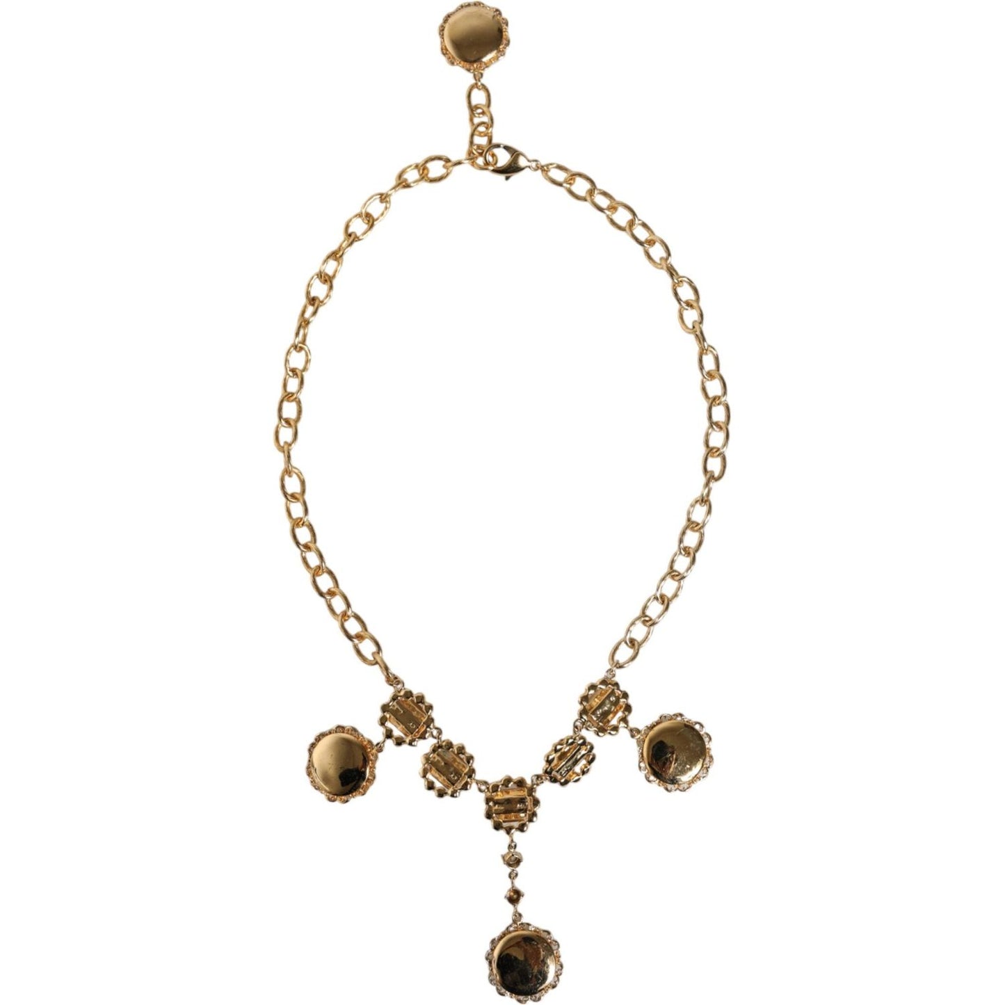 Dolce & Gabbana Gold Chain Brass Crystal Clock Statement Necklace Necklace Dolce & Gabbana